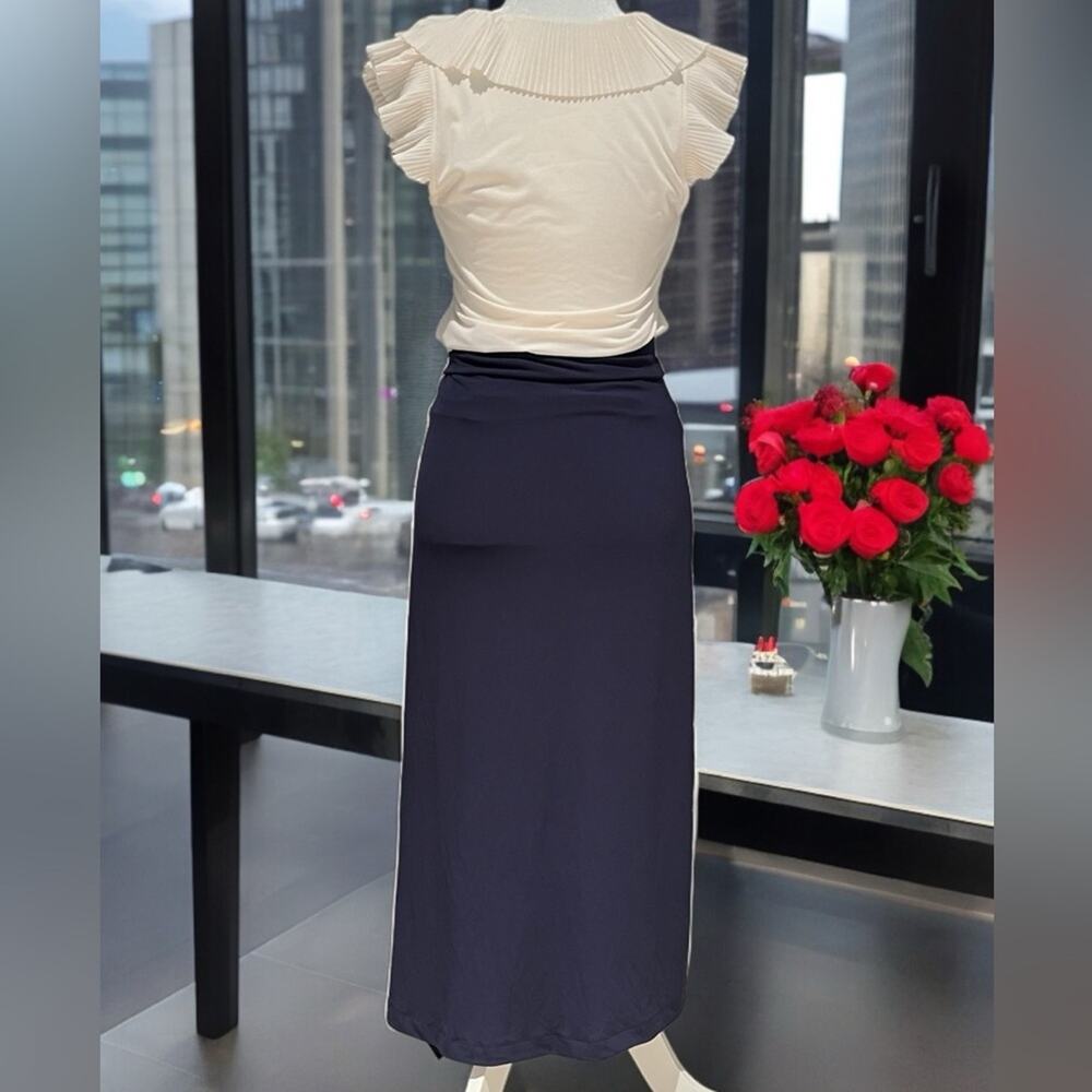 NEW Michael Kors Hi Low Asymmetrical Gathered Waterfall Jersey Skirt Navy XS NWT - Picture 4 of 16